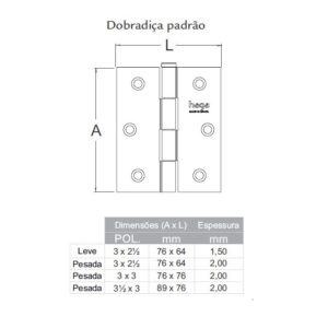 Kit 3 Dobradiças Haga 3x2½ Com Pino Reversível - 2217